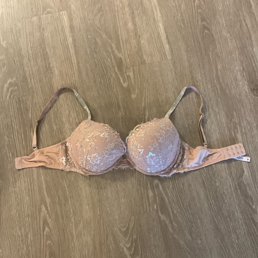 VICTORIA’S SECRET Push Up Bra in Nude and Silver Bejewelled Straps